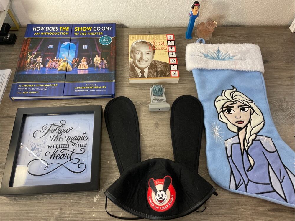 Disney Memorabilia Bundle Disney Parks Oswald Ears Elsa Stocking Pez Book More